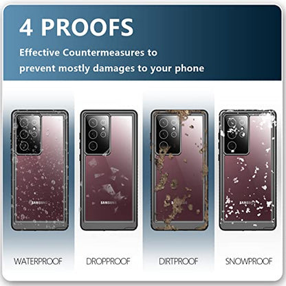 SPIDERCASE Designed for Samsung Galaxy S22 Ultra Case 6.8", Purple/Clear | [IP68 Waterproof] [Built-in Screen Protector] Full Sealed Protection Heavy Duty Shockproof Case - color: Purple