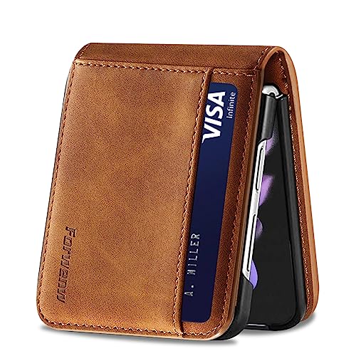 for Samsung Galaxy Z flip 3 Case Flip Leather Cover with Hinge Protection, Slim Thin Magnetic Wallet Case [1 Card Holder], Shockproof Protective Cover for Samsung Z Flip 3 5g Phone Case (Brown) - color: Brown, size: Z Flip 3
