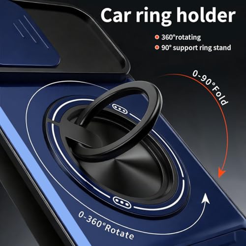 Dssairo for iPhone 15 case with 360°Rotation Magnetic Ring Compatible with MagSafe Slide Camera Cover Foldable Stand Military-Grade Shockproof Protective case (Blue, iPhone 15) - color: Blue, size: iPhone 15