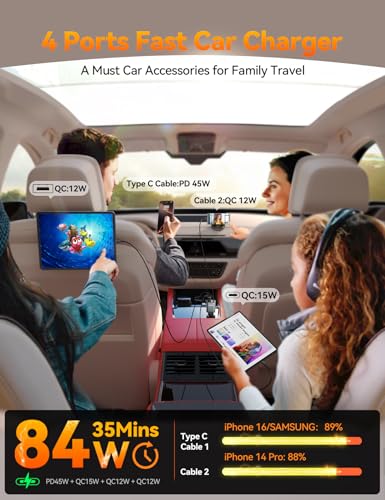 JOYROOM Retractable Car Charger 84W Car Charger USB C Fast Charge 4 in 1 - color: Gray