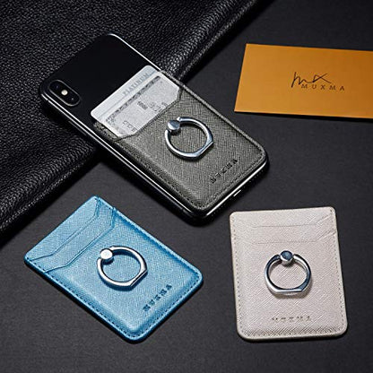 Phone Card Holder with Ring Grip for Back of Phone,Adhesive Stick-on Credit Card Wallet Pocket for iPhone,Android and Smartphones Gun Metal - color: Gun Metal