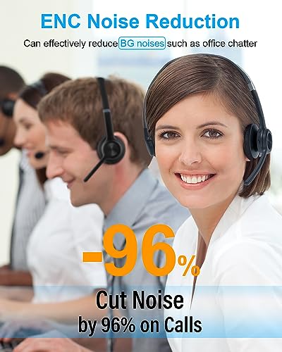 MONODEAL Trucker Bluetooth Headset, Wireless Headset with Microphone ENC Noise Cancelling & Mute Button, 30H Talk Time, Bluetooth 5.2 Headphones for Work, Office, Call Center - color: Deep Black