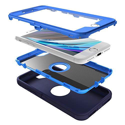MXX Case Designed for iPhone SE Case 2020 /SE 2022 Heavy Duty Protective Case with Screen Protector [3 Layers] Rugged Rubber Protection Cover & Rotating 360 Degree Belt Clip SE 3rd/2nd Gen (Blue) - color: Blue