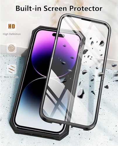 FNTCASE for iPhone 14 Pro Max Case, Built-in Screen Protector, Kickstand | 20FT Military-Grade Drop Protection, Anti-Slip Matte Textured, Rugged Heavy Duty Shockproof TPU Protective Cover - color: Kickstand Black
