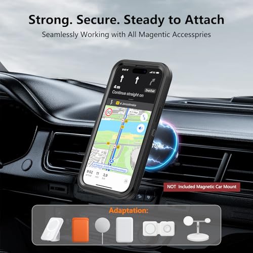 TUTUKII Magnetic for iPhone iPhone 15, 14 & 13 Case with Belt Clip Holster Dark Black - color: Black with Clip