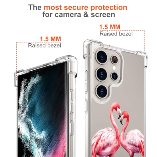 Hungo Galaxy S24 Ultra Case for Women Clear Design Cute,Girly Girls Case Compatible with Samsung Galaxy S24 Ultra Pink Couple Flamingos in Love Heart Animal - color: Flamingos in Love