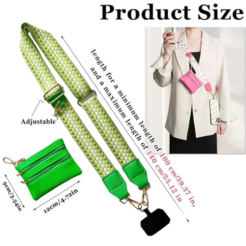 Crossbody Body Phone Holder for Women, New Phone Strap with Zippered Pouch, Adjustable Crossbody Strap - color: Green Dot