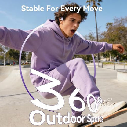 Purple Over Open Ear Earbuds Sport Headphones Bluetooth Wireless Outside