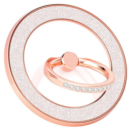 YINHEXI Magnetic Phone Grip for Magsafe, Glittering Ring Holder Stand with 360°Rotation & 90°Flip, Mag Safe Accessory for iPhone 16, 15, 14, 13, 12 (Rose Gold-MS-01) - color: Rose Gold-MS-01