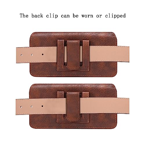 Leather Cell Phone Holster with Belt Clip Compatible with Galaxy Z Fold 7/6/5/4/3/2/5G, Cell Phone Pouch Holder Men Leather Mobile Phone Wallet Holster Phone Bag Carrying Phone Pouches with Belt Clip - color: Brown
