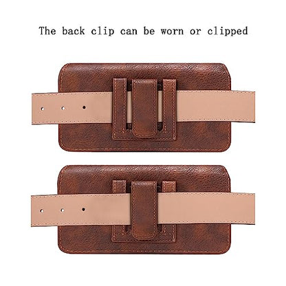 Leather Cell Phone Holster with Belt Clip Compatible with Galaxy Z Fold 7/6/5/4/3/2/5G, Cell Phone Pouch Holder Men Leather Mobile Phone Wallet Holster Phone Bag Carrying Phone Pouches with Belt Clip - color: Brown