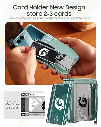 GooseBox for Samsung Galaxy Z Flip 7 Case Wallet RFID Card Holder&Hinge Protection&HD Screen Protector, Full Body Shockproof Cover for Galaxy Z Flip 7(Mint Green) - color: Mint Green
