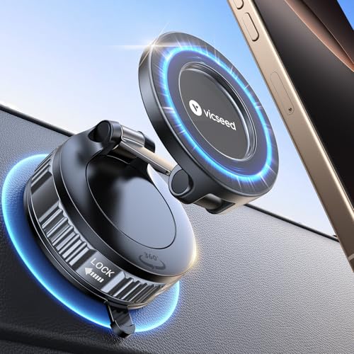 VICSEED Upgraded Car Phone Holder for Magsafe Car Mount [Strongest Suction] - color: Translucent Black