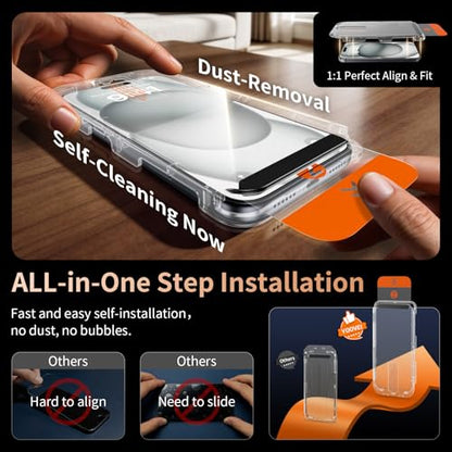 2 Pack for iPhone 15 Screen Protector, 9H+ Hardness Tempered Glass Full Edge Coverage, Military-Grade Shatter Protection, HD Clear & Sensitive Touch, Easy Installation - size: for iPhone 15