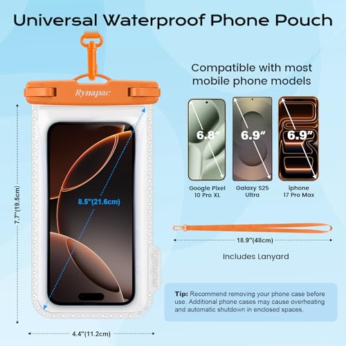 Rynapac Waterproof Phone Pouch 2 Pack, Waterproof Phone Case, [Up to 8.5''] | Face Unlock, Touchscreen, Durable IPX8 Dry Bag for iPhone 17 16 15 Pro Max, Includes Lanyard, Beach & Cruise Essentials 2026 - color: [Mint + Black] Waterproof Phone Pouch