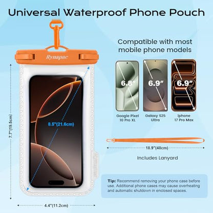 Rynapac Waterproof Phone Pouch 2 Pack, Waterproof Phone Case, [Up to 8.5''] | Face Unlock, Touchscreen, Durable IPX8 Dry Bag for iPhone 17 16 15 Pro Max, Includes Lanyard, Beach & Cruise Essentials 2026 - color: [Mint + Black] Waterproof Phone Pouch