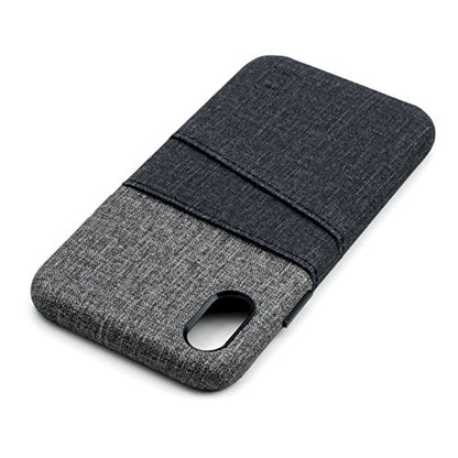 Dockem Luxe Wallet Case for iPhone X/XS: Slim Minimalist Case w/ 2 Credit Card Holder Slots: UltraGrip Canvas Style Synthetic Leather (Black and Grey) - color: Black and Grey