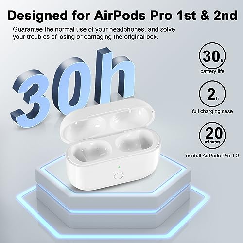 Wireless Charging Case Replacement Compatible with AirPod Pro 1st & 2nd Generation, Air Pod Pro 1 2 Charger Case with Bluetooth Pairing Sync Button - color: White Lighting-Port