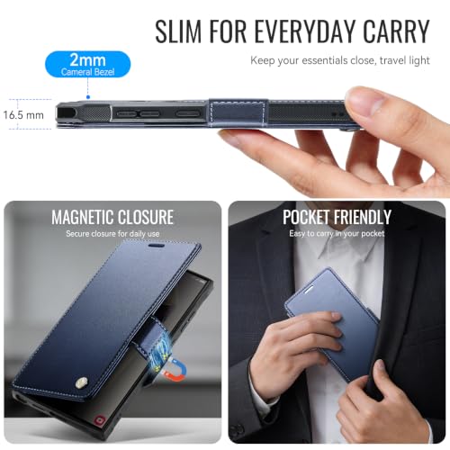 for Galaxy S24 Ultra Slim Wallet Case Wireless Charging, Deep Blue - color: Deep Blue, size: Samsung Galaxy S24 Ultra