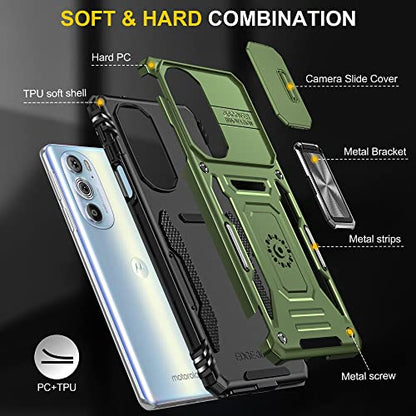 for Moto Edge Plus 2022 Case with Slide Camera Cover & Stand, Olive Green - color: ZS Olive Green, size: Moto Edge Plus (2022)