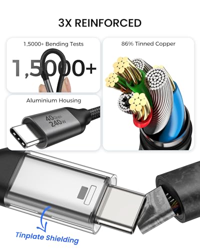 Silkland Right Angle 40Gbps USB 4 Data Cable for Thunderbolt 4/3 240W 4FT - size: 4 Feet