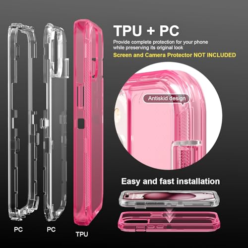 Follaroma for iPhone 15 Case, Heavy Duty Shockproof Protection Phone Cases, Anti-Drop, Dual Layer Transparent Protective Cover Compatible with iPhone 15, 6.1 inch,Crystal Pink - color: Pink, size: iPhone 15 6.1‘’