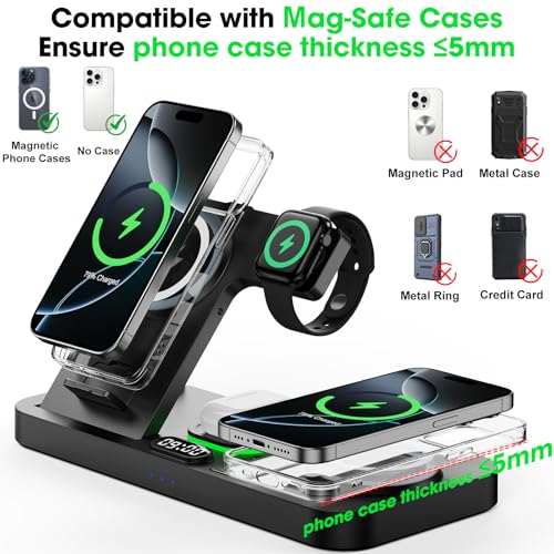 Dual Phone Foldable Wireless Charging Station for Apple, Couple&Family Use - color: Black