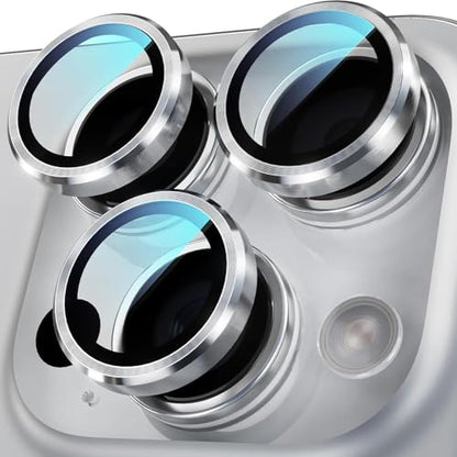 Camera Protector Metal Ring for iPhone 16 Pro/iPhone 16 Pro Max HD Tempered Glass Individual Lens Protective Cover, Silver - color: Silver