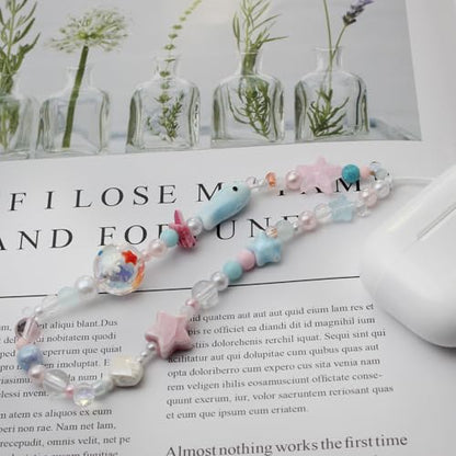 Cute Phone Camera Charm Wrist Strap, Beaded Phone Lanyard Wristlet Strap - color: Pink