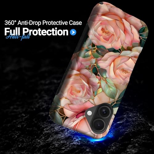 Case for iPhone 16 Plus | Anti-Slip Side Handle| Bold Protective Design | Compatible with MagSafe | Stained Glass Pink Flower | - color: Stained Glass Pink Flower, size: iPhone 16 Plus