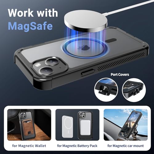 jaroco Magnetic for iPhone 15 Case Heavy Duty Protection Black | Compatible with MagSafe,Military Grade Drop Protection,Translucent Matte,Non-Slip,Shockproof 2-Layer Durable Bumper Case - color: Black, size: iPhone 15