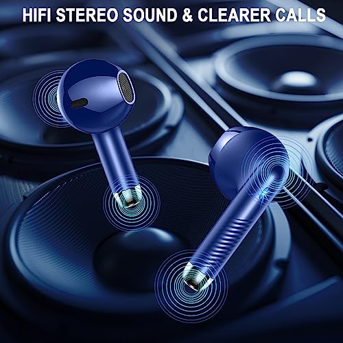 Wireless Earbuds, Bluetooth 5.4 Ear Buds, LED Power Display, 6D Bass Stereo - color: Dark Blue