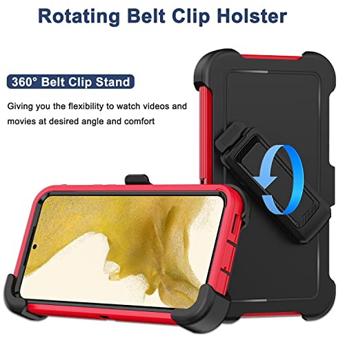 for Samsung Galaxy S22 Case with Belt Clip Holster, 2X Screen Protector, [Military Grade Protection] Heavy Duty Full Body Shockproof Dust-Proof Rugged Protective Cover for Samsung S22 5G Red - color: Red