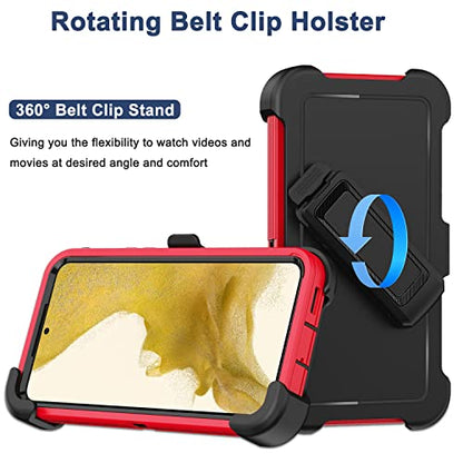 for Samsung Galaxy S22 Case with Belt Clip Holster, 2X Screen Protector, [Military Grade Protection] Heavy Duty Full Body Shockproof Dust-Proof Rugged Protective Cover for Samsung S22 5G Red - color: Red