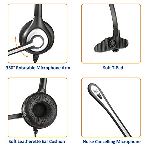 Wantek Corded Telephone Headset Mono w/Noise Canceling Mic for ShoreTel Plantronics Polycom Zultys Toshiba NEC Aspire Dterm Nortel Norstar Meridian Siemens ROLM Packet8 Landline Deskphones(F600S2)