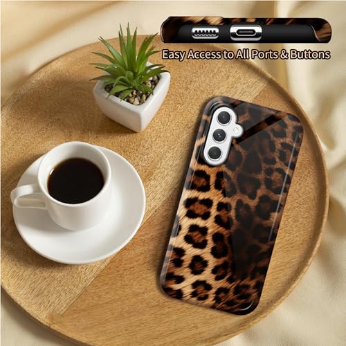 Leopard Print Phone Case for Samsung Galaxy S25, Dual Layer Shockproof Rugged Cover with Soft TPU + Hard PC, Anti-Scratch Slim Fit Wireless Charging Compatible - color: Leopard Print, size: 6.2" Galaxy S25