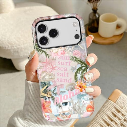 Case for iPhone 17 Pro, Cute Phone Case, Aloha Summer Collage | Hybrid 2-Layer Phone Cover，Military-Grade Protection Durable Shockproof Anti-Scratch Cases - color: Pink Aloha Summer Collage, size: Iphone 17 Pro