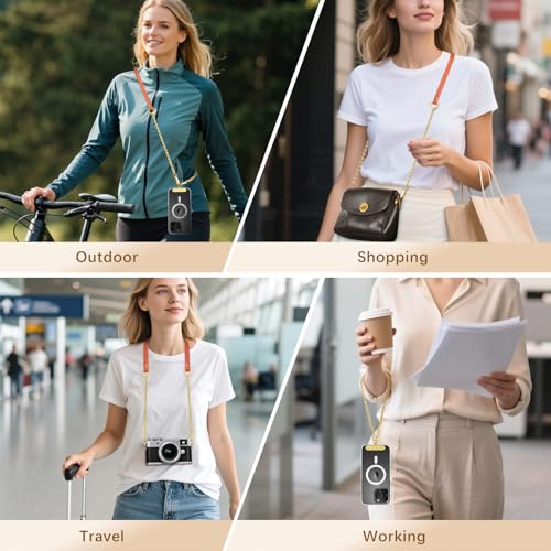 MoKo Universal Phone Crossbody Lanyard Phone Chain, Anti-Theft Adjustable Cellphone Cross Body Neck Strap & iPhone Wrist Strap with 2×Metal Tether Tabs for iPhone 17, Most Smartphones, Orange&Gold - color: Orange&gold