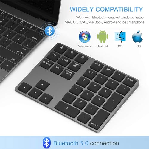 Lekvey Bluetooth Number Pad, Aluminum Rechargeable Wireless Numeric Keypad - color: Bluetooth - Black