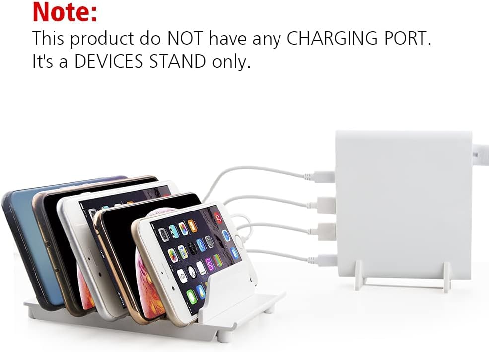 Adjustable Phone Stand Holder Dock Mobile Phone Tablet Organizer Multi Device Universal Desktop Stand Rack for iPhone Samsung Kindle Fire Tablet and Most Electronics Devices-No Charging Port (S-White) - color: S-White