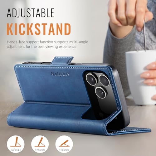 MirbyrnieWallet Case for iPhone 17 Pro Max 6.9'' RFID Blocking Credit Card Holder Magnetic Closure Kickstand PU Leather Flip Phone Case Shockproof TPU Inner Protective Cover Blue - color: Blue, size: iPhone 17 Pro Max