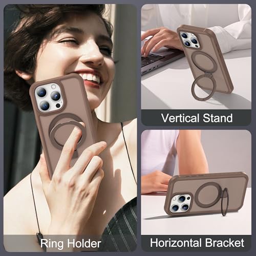 Compatible with iPhone 14 Pro Max Case with Magnetic Ring Stand [Compatible with Mag-Safe] [Built-in Screen Protector] Military-Grade Drop Protection Translucent Phone Case, Desert Brown - color: Desert Brown, size: Iphone 14 Pro Max