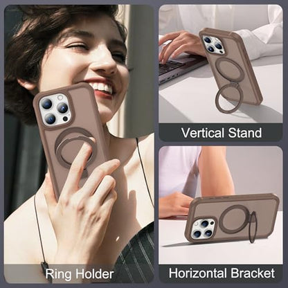 Compatible with iPhone 14 Pro Max Case with Magnetic Ring Stand [Compatible with Mag-Safe] [Built-in Screen Protector] Military-Grade Drop Protection Translucent Phone Case, Desert Brown - color: Desert Brown, size: Iphone 14 Pro Max