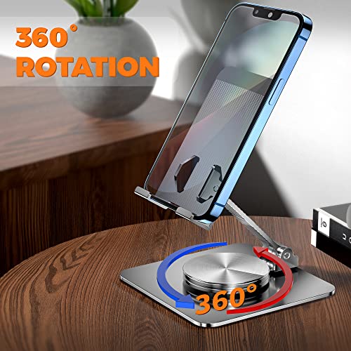 Rotatable Foldable Phone Stand for Desk, Fully Adjustable Desktop Holder Cradle Dock Compatible with iPhone 14 13 12 11 Pro Max Xr, Nintendo Switch, Tablets, All Phones(Grey) - color: silver