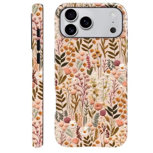 Compatible with iPhone 17 Pro Max,Anti-Scratch Glossy Case Cover,Boho Romantic Embroidery Flower - color: Boho Romantic Embroidery Flower, size: IPhone 17 Pro Max