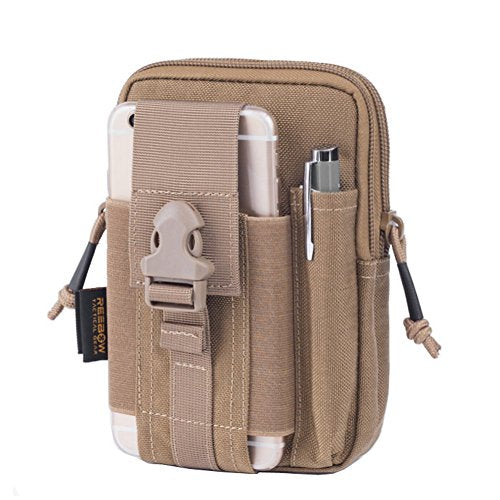 REEBOW GEAR Tactical Molle EDC Pouch Utility Gadget Belt Waist Bag with Cell Phone Holster Holder - color: Brown