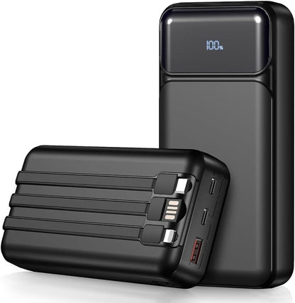 Portable Charger 20000mAh with Built-in Cables for iPhone/Android, 22.5W Fast Charging Power Bank, Lightweight External Battery Pack - color: Antique Black
