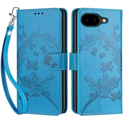 for Google Pixel 10a Wallet case, Blue-Flower | 3 Card Holders, Kickstand, Shockproof TPU Shell, PU Leather, Magnetic Closure, Protective Flip Folio Cover, Women - color: 7
