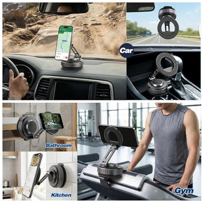 JOUJBAIL Upgraded Car Phone Holder for Magsafe [108LBS Ultra Suction] 360° Adjustable Vacuum Magnetic Phone Holder, Foldable Cell Phone Mount for iPhone 12-17 Series & Android, Great Gifts