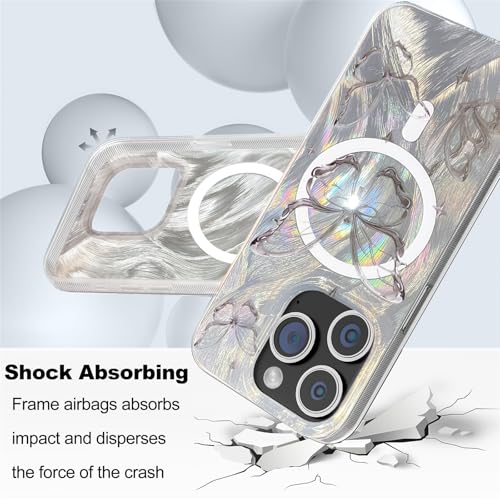 I-MGAE-IN-AR Compact Case for iPhone 12 Pro Max Shiny Silver Butterfly Design,[Compatible with Magsafe] Cute Soft Slim Shockproof Protective Phone Cases Women Girls Aesthetic Glitter - color: [Strong Magnet] Silver Butterfly, size: iPhone 12 Pro Max